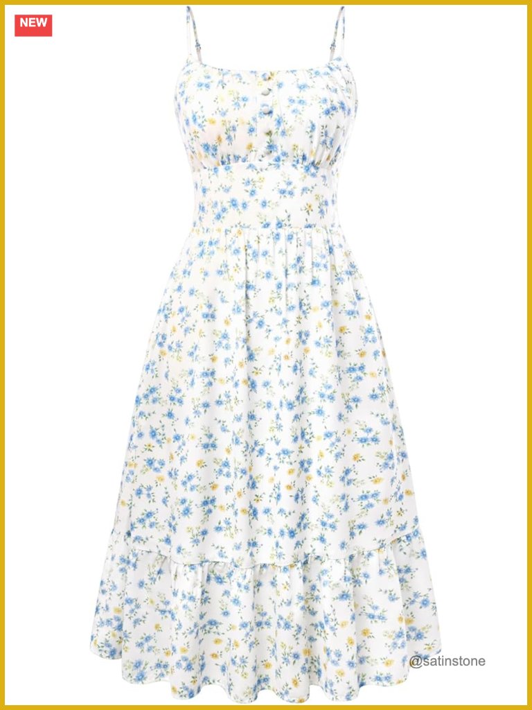Summer Sleeveless Flowy Midi Dress With Pockets Ruffle
